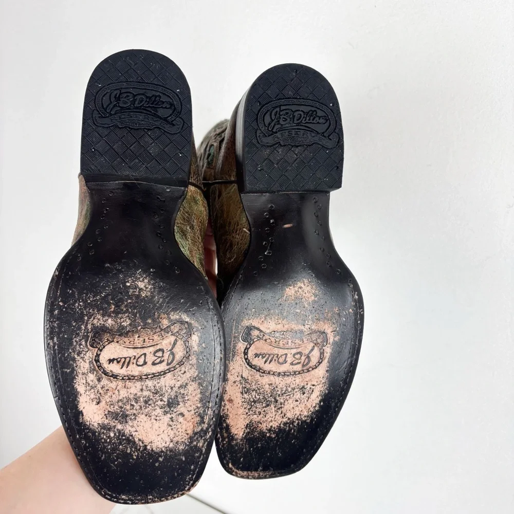 J.B. Dillon Green Bronze Metallic Glitter Cutout Cowboy Boots Sz 10C - Picture 8 of 13